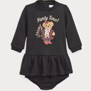 Ralph Lauren Baby Girl Polo Bear Black Fleece Dress & Bloomers Size 3 months